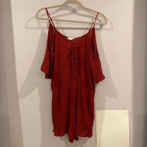 Maroon, cold-shoulder romper